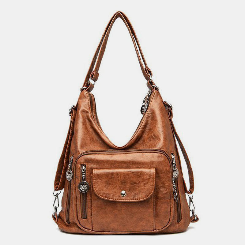 Einkaufstasche aus Leder im Vintage-Stil mit vielen Taschen und großer Kapazität