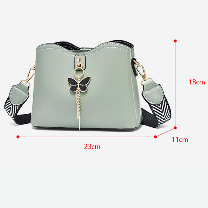 Umhängetasche für Damen, schlichte Schultertasche aus Leder mit Schmetterlingsmotiv