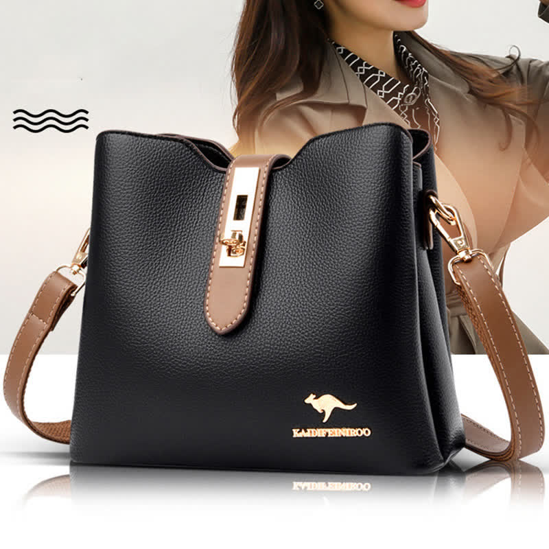 Kleine Umhängetasche mit drei Fächern für Damen, Schultertasche aus Leder