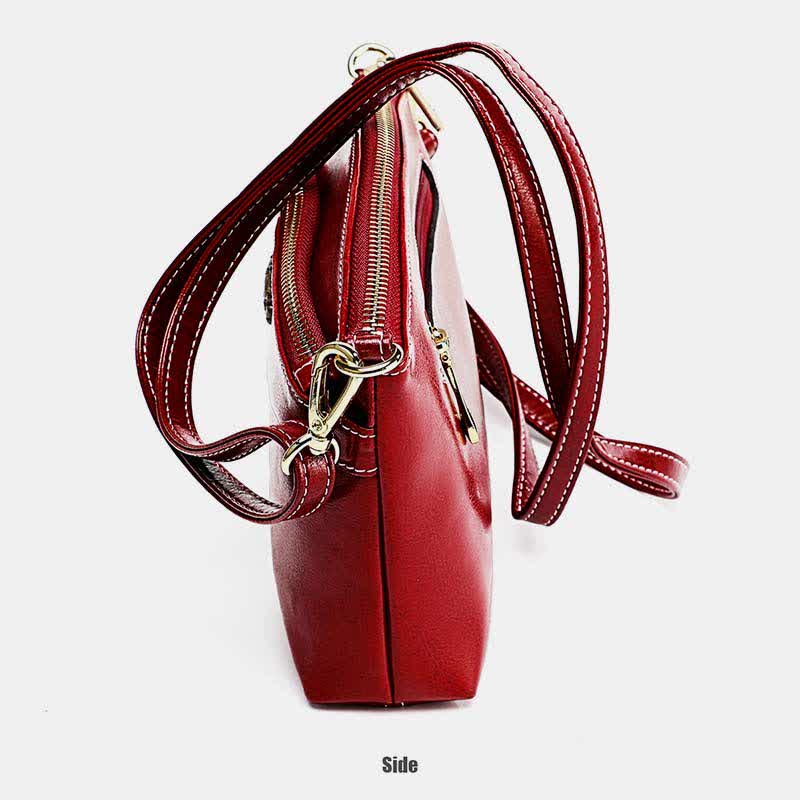 Retro-Umhängetasche aus echtem Leder für Damen, geräumige kleine Handytasche