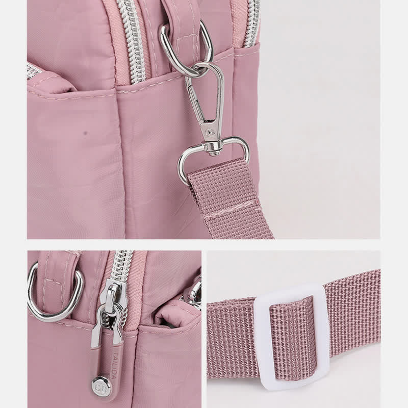 Umhängetasche für Damen, Schultertasche mit Dreifach-Reißverschluss, lässige Nylon-Geldbörse