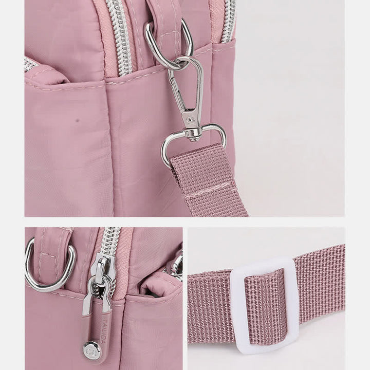 Umhängetasche für Damen, Schultertasche mit Dreifach-Reißverschluss, lässige Nylon-Geldbörse