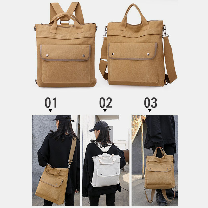 Multifunktionale Canvas-Handtasche mit großem Fassungsvermögen, Rucksack für Damen und Herren, Umhängetasche