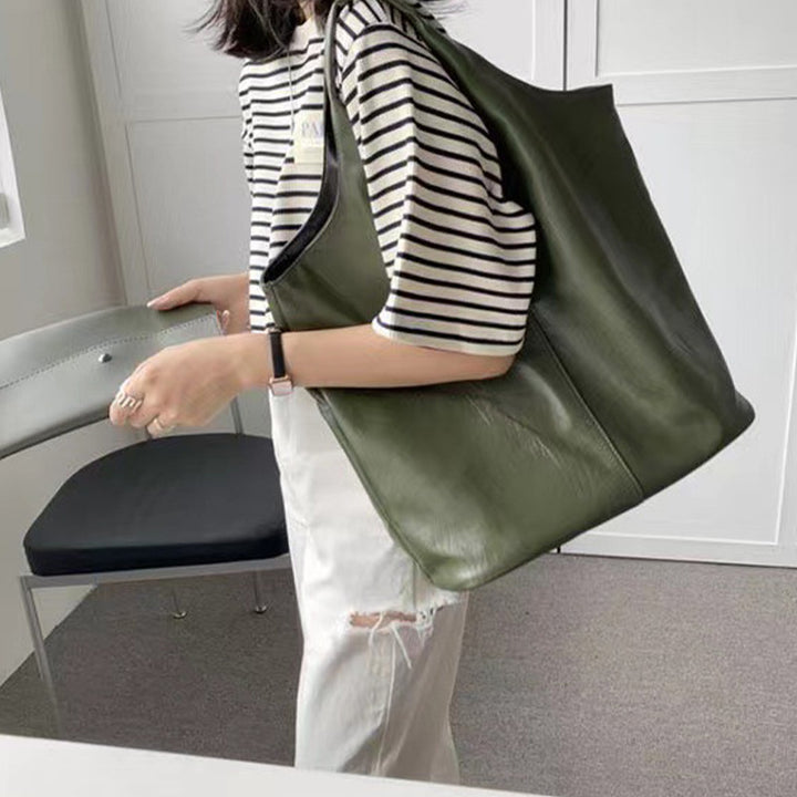 Leder Tote Schultertasche für Frauen Doppelseitige Hobo Geldbörse Bucket Handtasche