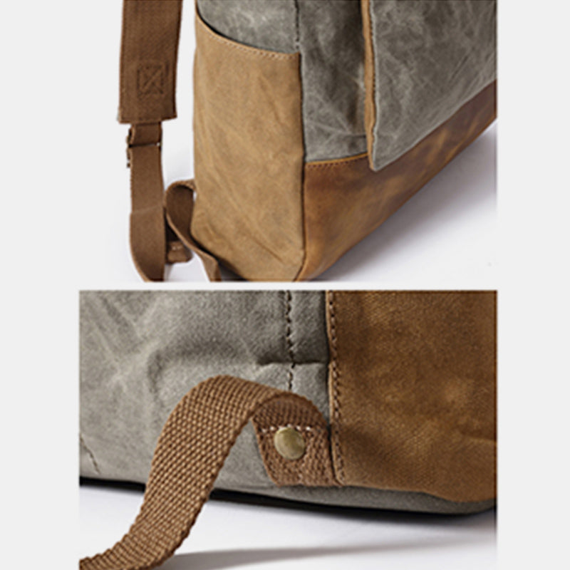Canvas-Leder-Rucksack für College-Wochenendreisen, passend für 15,6-Zoll-Laptops