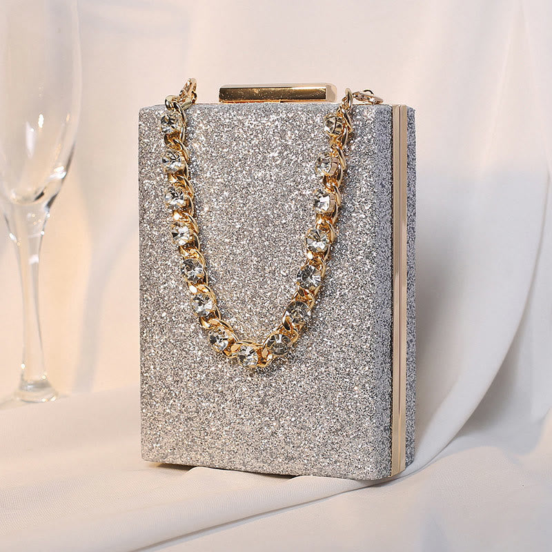 Abendtasche für Damen, Strasskette, tragbare Umhängetasche, quadratische Handtasche