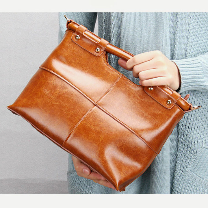 Top-Griff-Tasche für Damen, genietete Umhängetasche aus Rindsleder