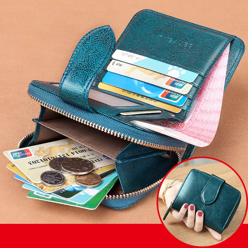Kurze Geldbörse aus echtem Leder im Vintage-Stil