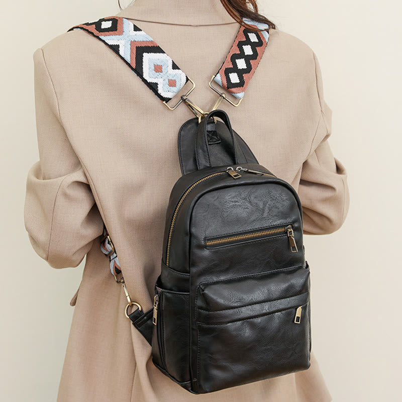 Lederrucksack für Damen, Retro, einfarbig, Mehrzweck-Schultertasche
