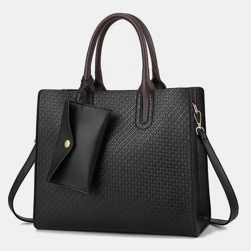 Gewebte Tragetasche für Damen, lässige Handtasche mit Griff oben und kleiner Geldbörse