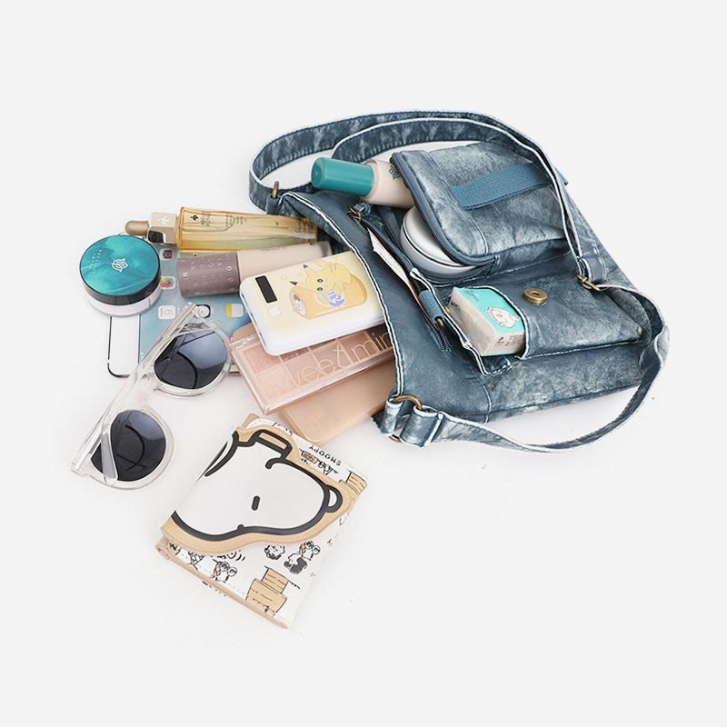 Umhängetasche für Damen, gewaschene, lässige Schultertasche aus Denim-Leder