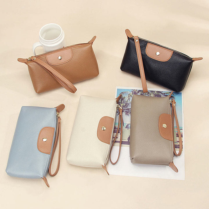 Handliche Clutch aus Leder, leicht, groß, für das Handgelenk, mit Reißverschluss