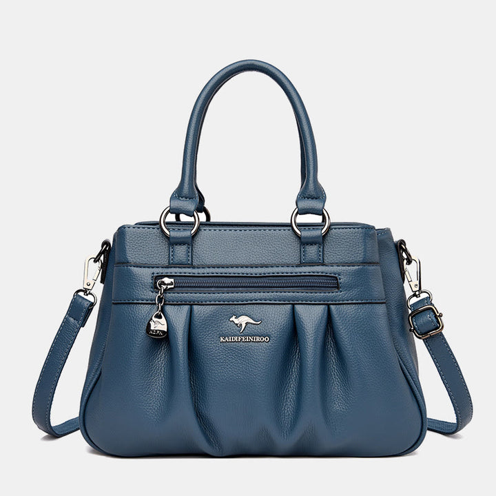 Handtasche mit drei Fächern und Henkel, Umhängetasche aus PU-Leder