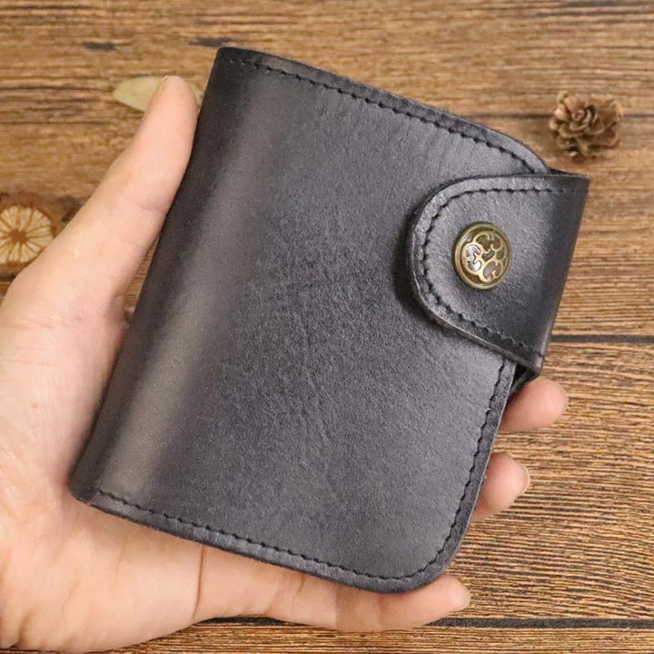 Kurze Brieftasche aus Vintage-Leder, kleine, geräumige Brieftasche mit Kartenhalter für Männer