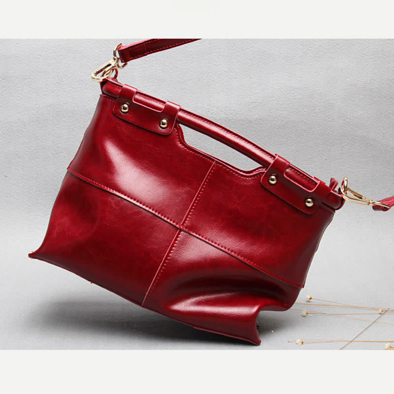 Top-Griff-Tasche für Damen, genietete Umhängetasche aus Rindsleder