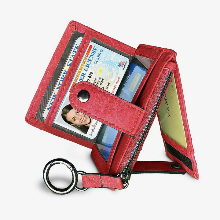 Schlankes Kartenetui, Vordertasche, Geldbörse, Kreditkartenhalter für Damen, mit Schlüsselanhänger