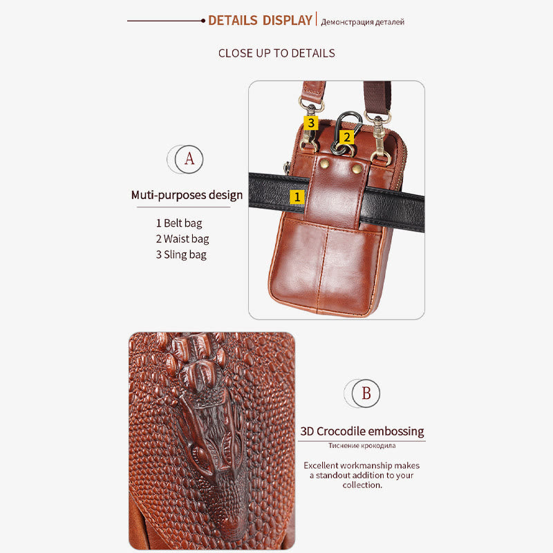 Handytasche aus Leder für Herren, langlebig, multifunktional, zum Tragen auf dem Gürtel, Hüfttasche