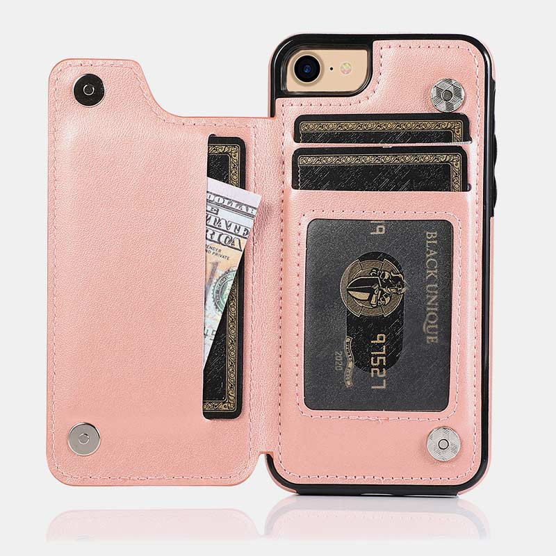 Handyhülle aus Leder mit Brieftaschenformat und Kartenhalter, Sichtfenster, kompatibel mit iPhone und Samsung