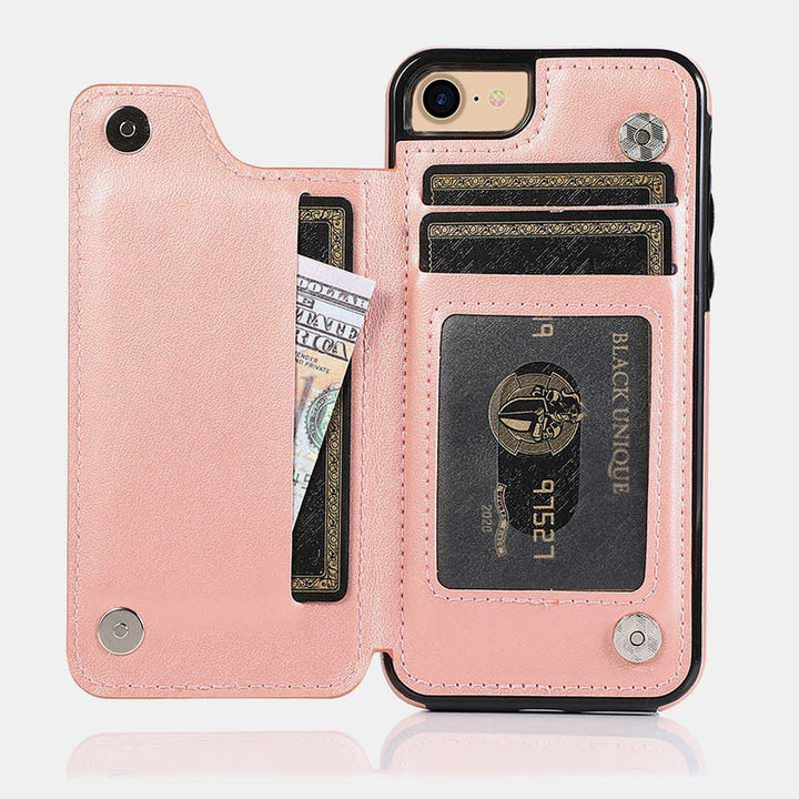 Handyhülle aus Leder mit Brieftaschenformat und Kartenhalter, Sichtfenster, kompatibel mit iPhone und Samsung