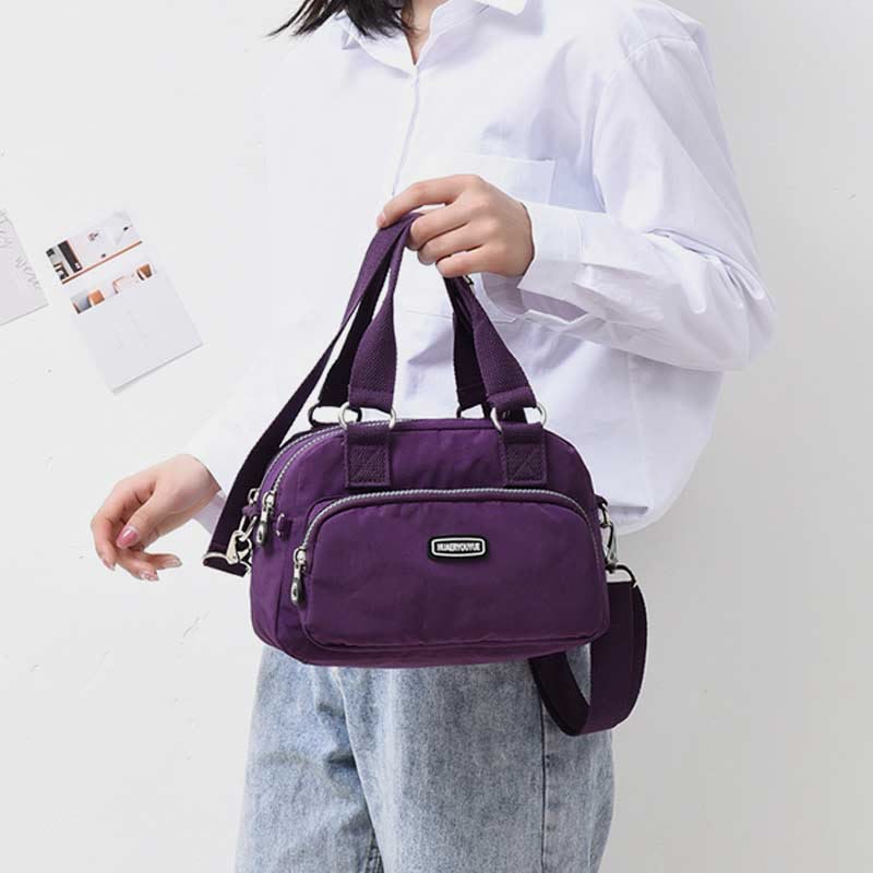 Handtasche für Damen, lila, Nylon, leicht, Einkaufstasche mit Reißverschluss