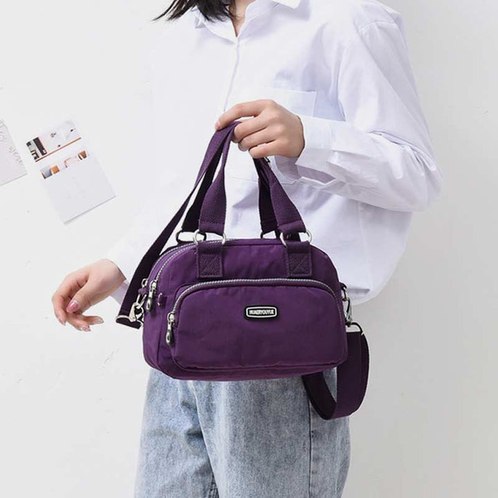 Handtasche für Damen, lila, Nylon, leicht, Einkaufstasche mit Reißverschluss