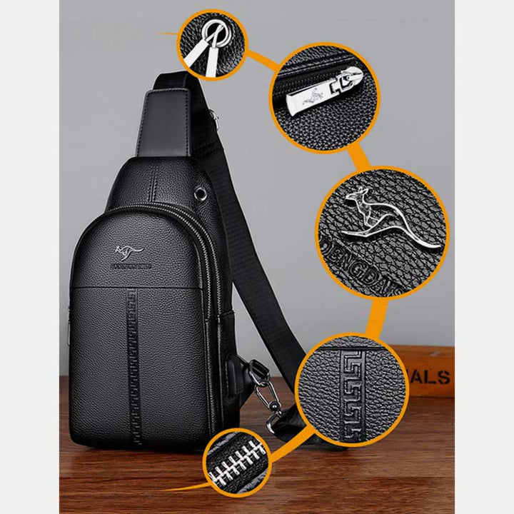 Sling Bag für Herren, schwarzes Leder, lässige Einkaufs-Umhängetasche