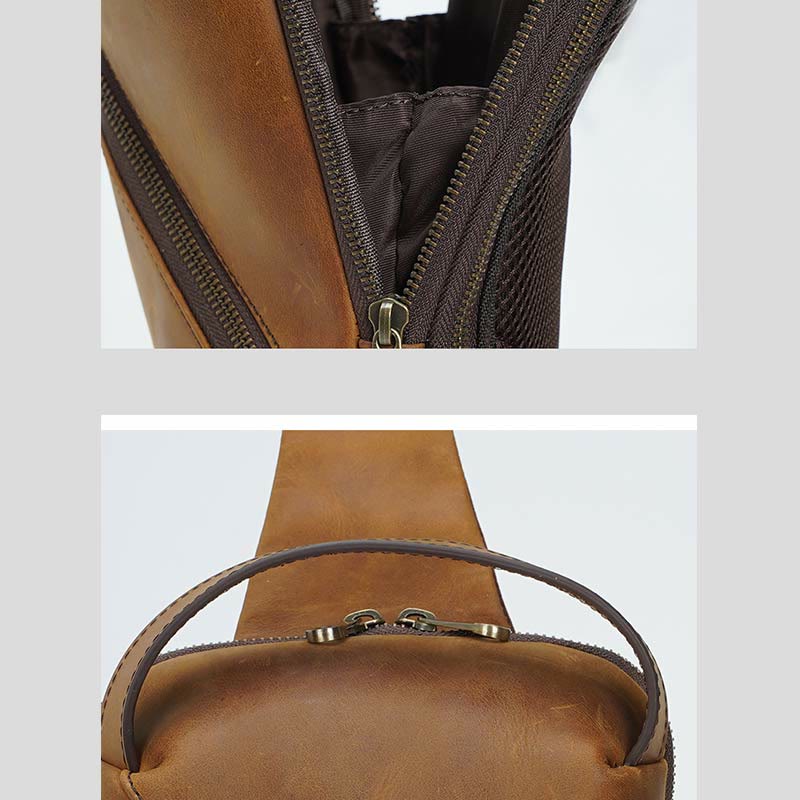 Herren Umhängetasche aus Leder, Schultertasche, Outdoor-Reisetasche, Brusttasche, Daypack