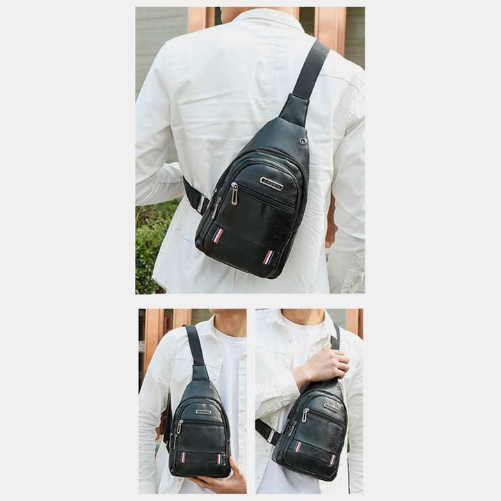 Sling Bag für Herren, wasserdichte Business-Umhängetasche aus braunem Leder