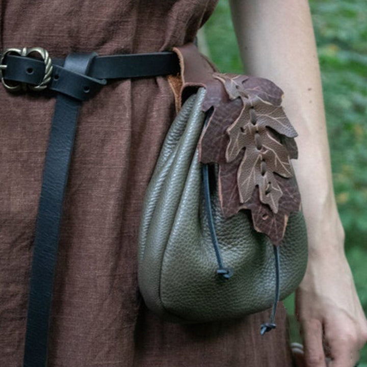 Mittelalterliche Renaissance-Münztasche aus Leder mit Kordelzug, Gürteltasche
