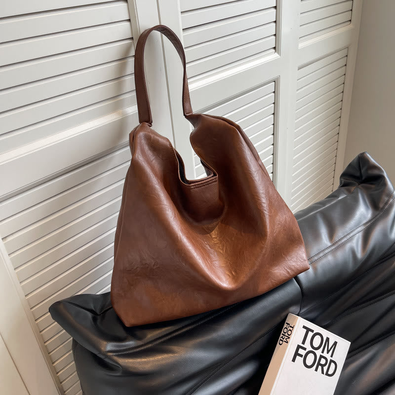 Große Tragetasche für Damen, minimalistisch, aus massivem Leder, Schultertasche für Pendler