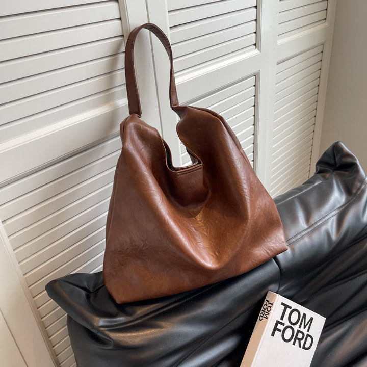 Große Tragetasche für Damen, minimalistisch, aus massivem Leder, Schultertasche für Pendler