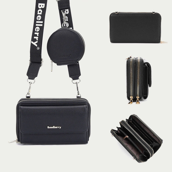 Handytasche für Damen mit Lychee-Muster und Alphabet-Trägern, Umhängetasche