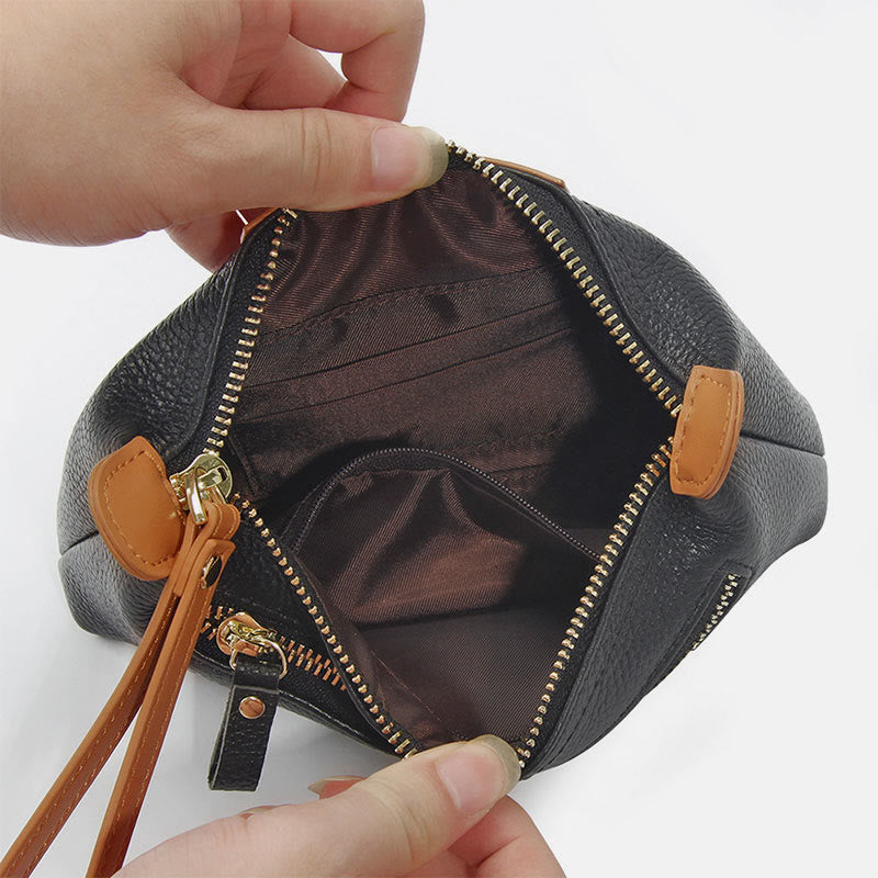 Handliche Clutch aus Leder, leicht, groß, für das Handgelenk, mit Reißverschluss