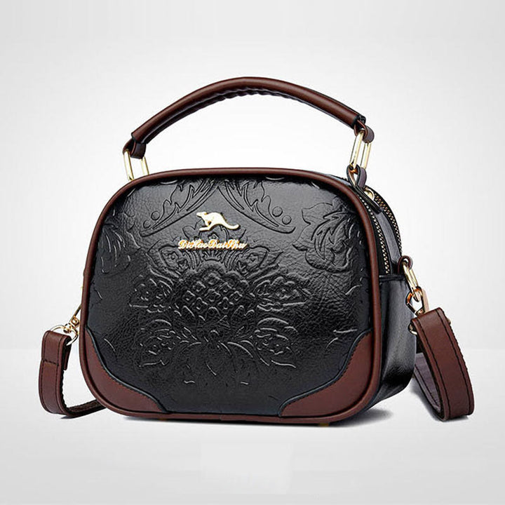 Handtasche mit Blumenprägung für Damen, Umhängetasche mit zwei Fächern