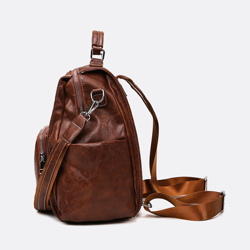 Rucksack für Damen, großes Fassungsvermögen, kleiner Rucksack aus weichem PU-Leder