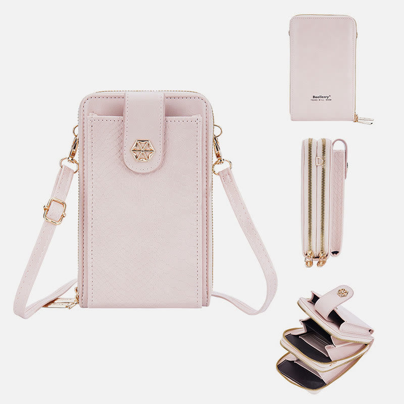 Solide Schlangenhaut-Grain-Telefontasche für Frauen Elegante Crossbody-Geldbörse