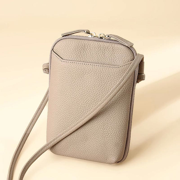 Mini-Telefontasche, einfache karierte Umhängetasche aus Leder für Damen