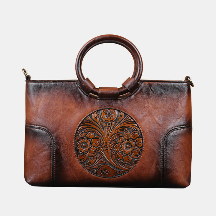 Luxuriöse Top-Henkeltasche mit Vintage-Prägung und Blumenmuster