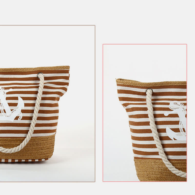 Tragetasche für Damen, großes Fassungsvermögen, gestreift, Strandtasche, Umhängetasche