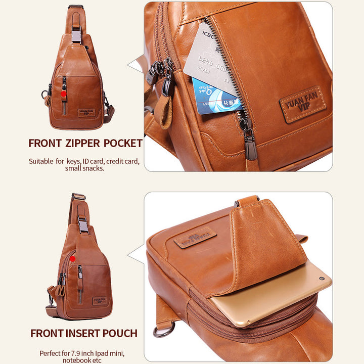 Multifunktions-Schultertasche aus echtem Leder im Vintage-Stil