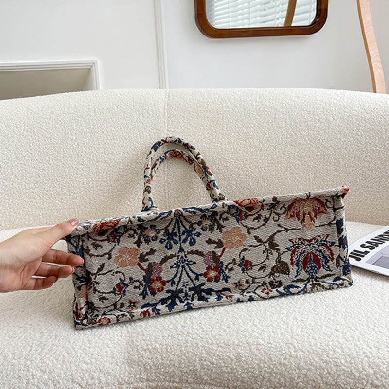 Einkaufstasche für Damen, einfache Retro-Handtasche mit großer Kapazität und Blumenmotiv
