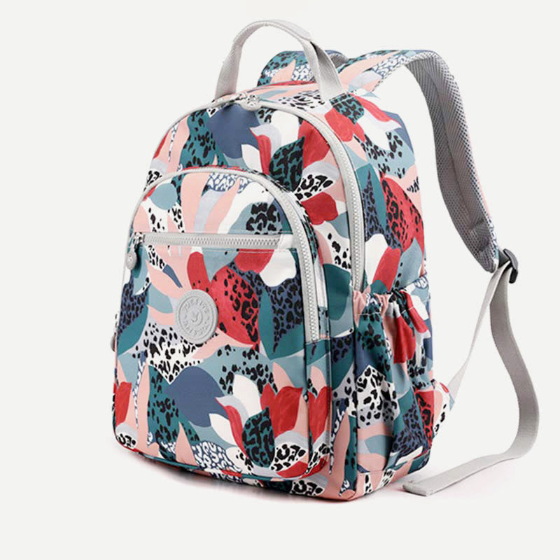 Rucksack für Damen, wasserdicht, mit mehreren Fächern, Druck, lässig, Nylon, leicht, Schultasche