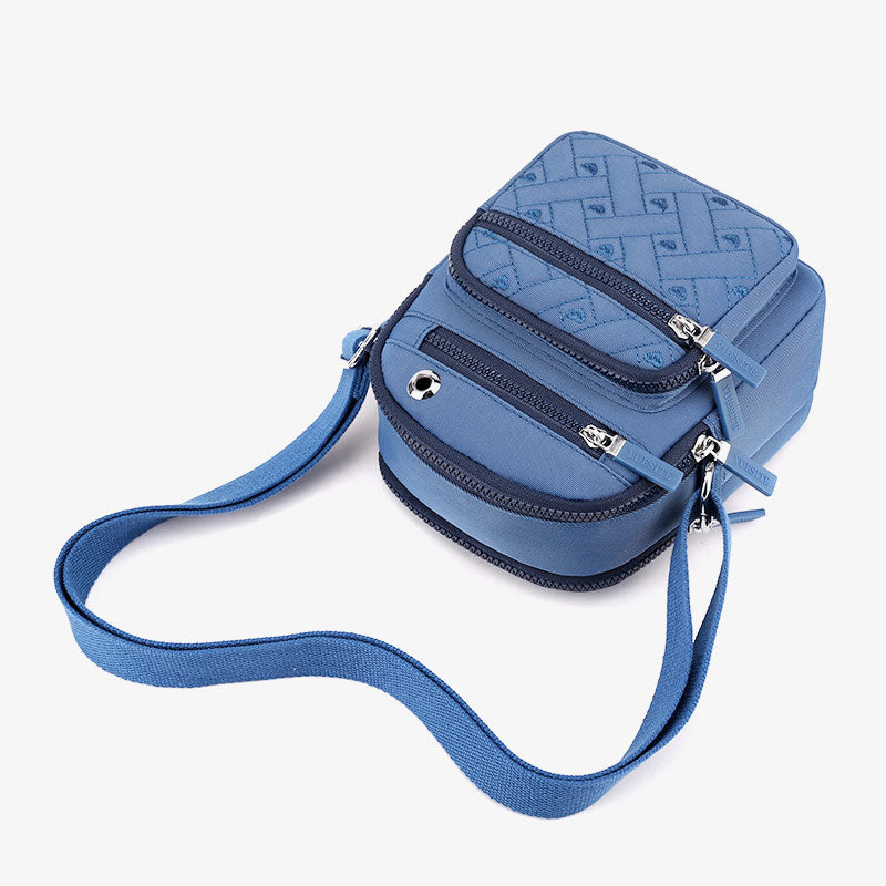 Lässige Umhängetasche aus Nylon mit mehreren Taschen und Loch für Kopfhörer