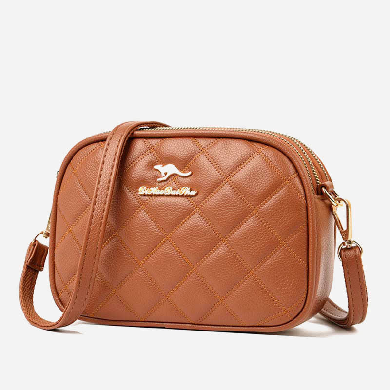 Umhängetasche mit 3 Reißverschlüssen für Damen, gestepptes Kunstleder, kleine Schultertasche