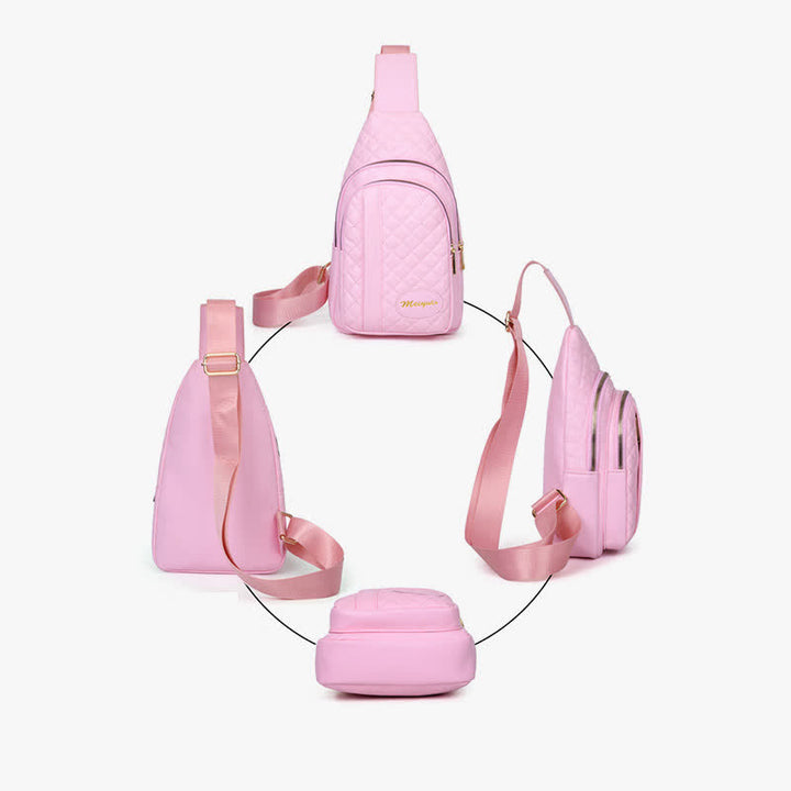 Schultertasche aus Leder für Damen, gesteppt, Umhängetasche, Sling-Rucksack, Tagesrucksack