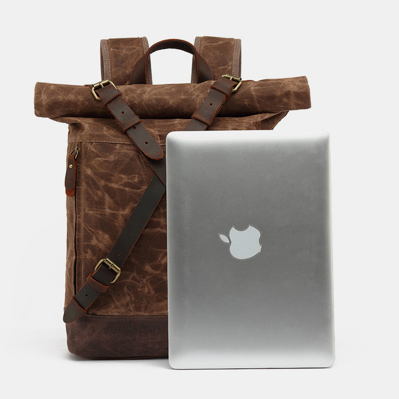 Unisex Leder Canvas gewachster Rucksack Reiserucksack wasserdichte Laptoptasche