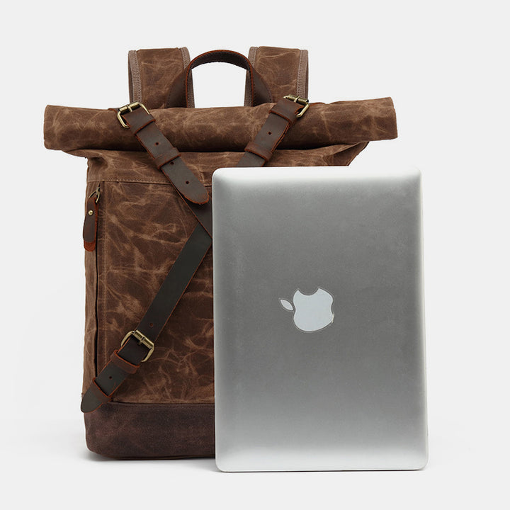Unisex Leder Canvas gewachster Rucksack Reiserucksack wasserdichte Laptoptasche