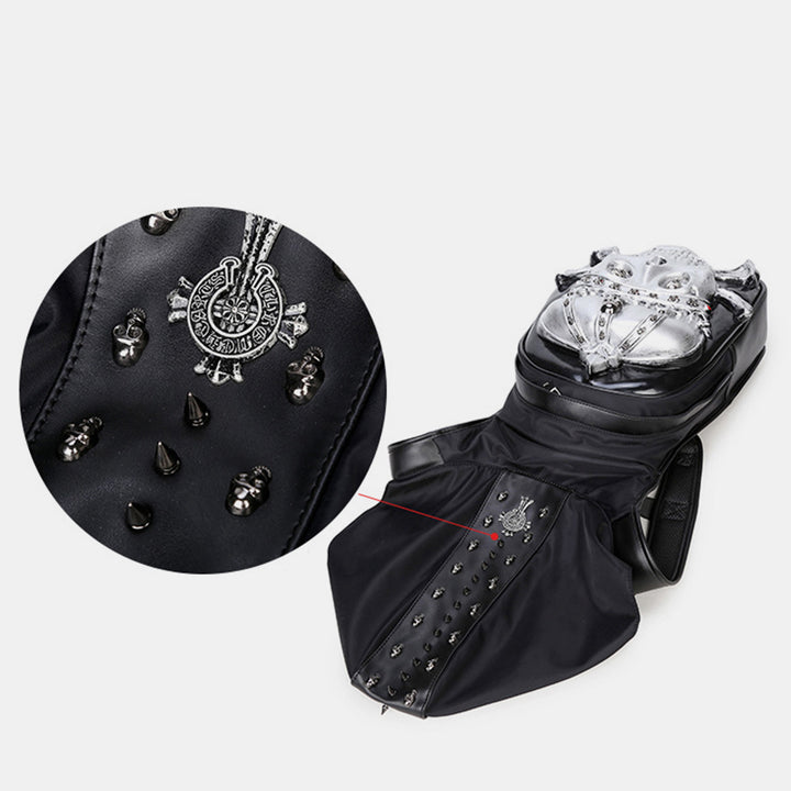 3D-Totenkopf-Rucksack, Gothic-Nieten, Laptop-Rucksack mit Kapuzenmütze