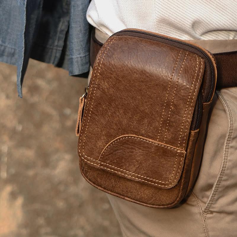 Gürteltasche für Herren, für den täglichen Gebrauch im Freien, Retro-Gürtelschlaufen aus echtem Leder