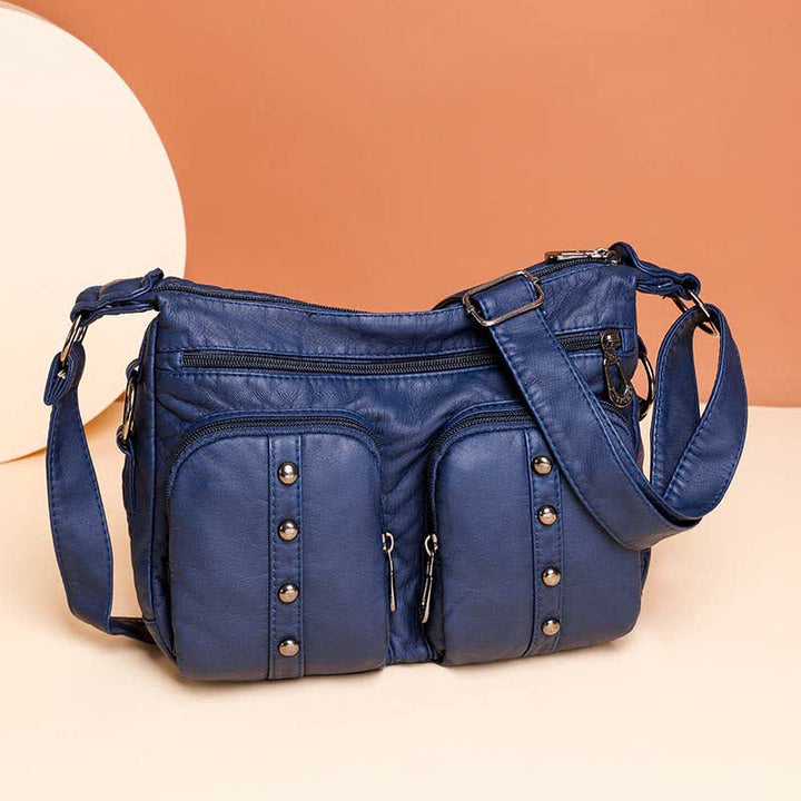 Umhängetasche mit mehreren Taschen für Damen, Retro-Nieten, Leder, Schultertasche
